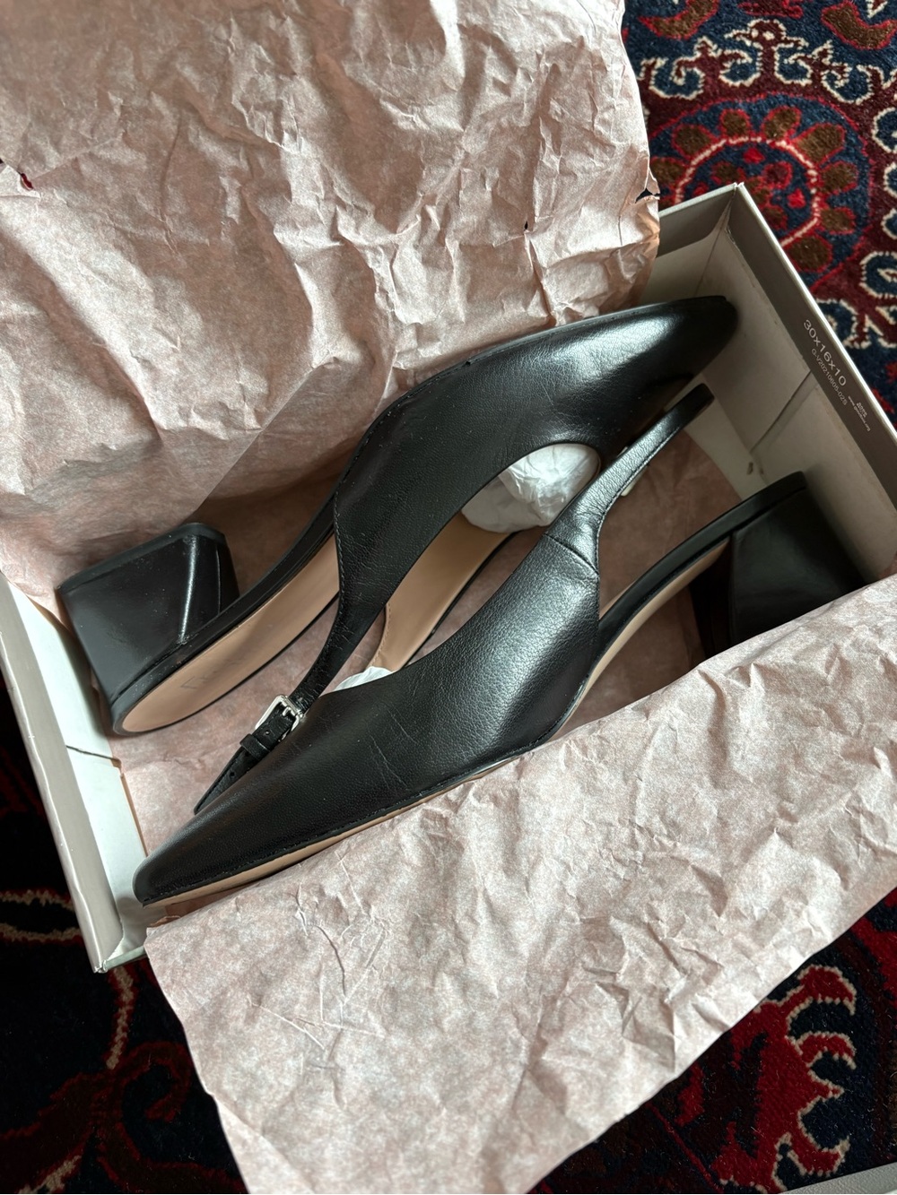 Franco Sarto Black Leather Slingback Pointed Heels